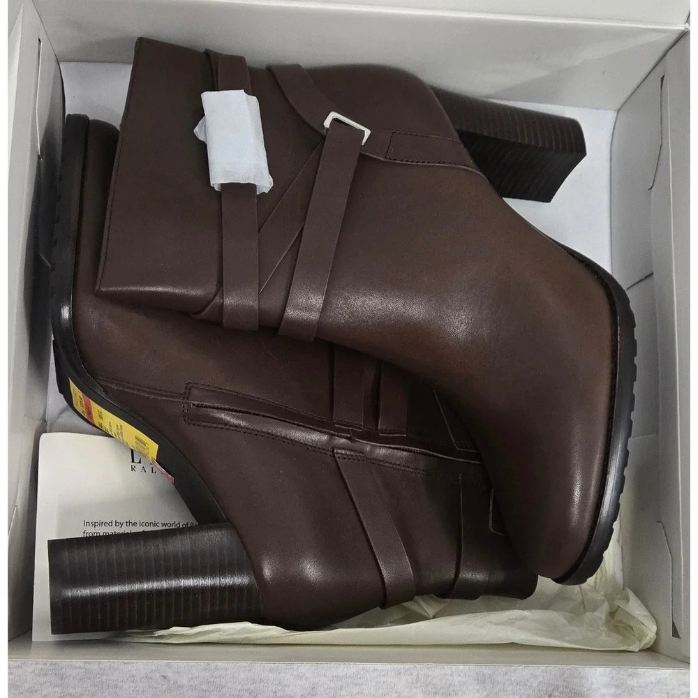 Lauren Ralph Lauren Collins Leather Ankle Boots Dark Brown Block Heel US 10 B